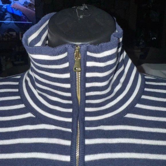 Talbots Striped Knit Zip Front Jacket - Picture 2 of 8